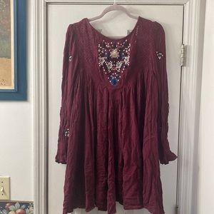boho style mini dress in burgundy